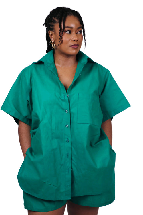 Bold coloured Emerald Green cotton co-ord short