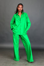 Green cotton loose fit trousers co-ord